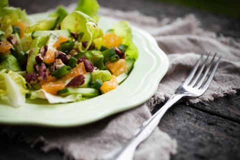 salad on plate with fork